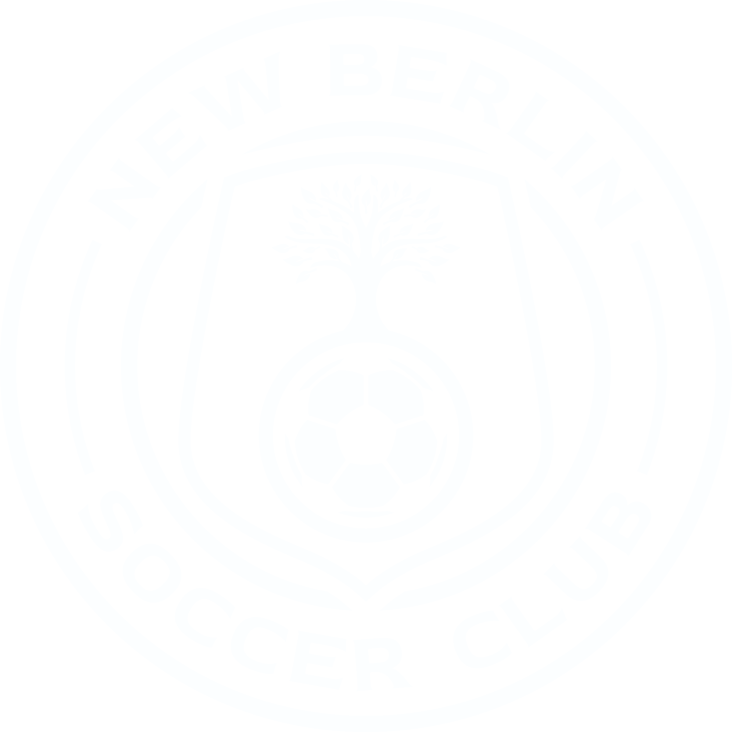 Circular black and white logo for New Berlin Soccer Club featuring a central shield with a tree growing out of a soccer ball.