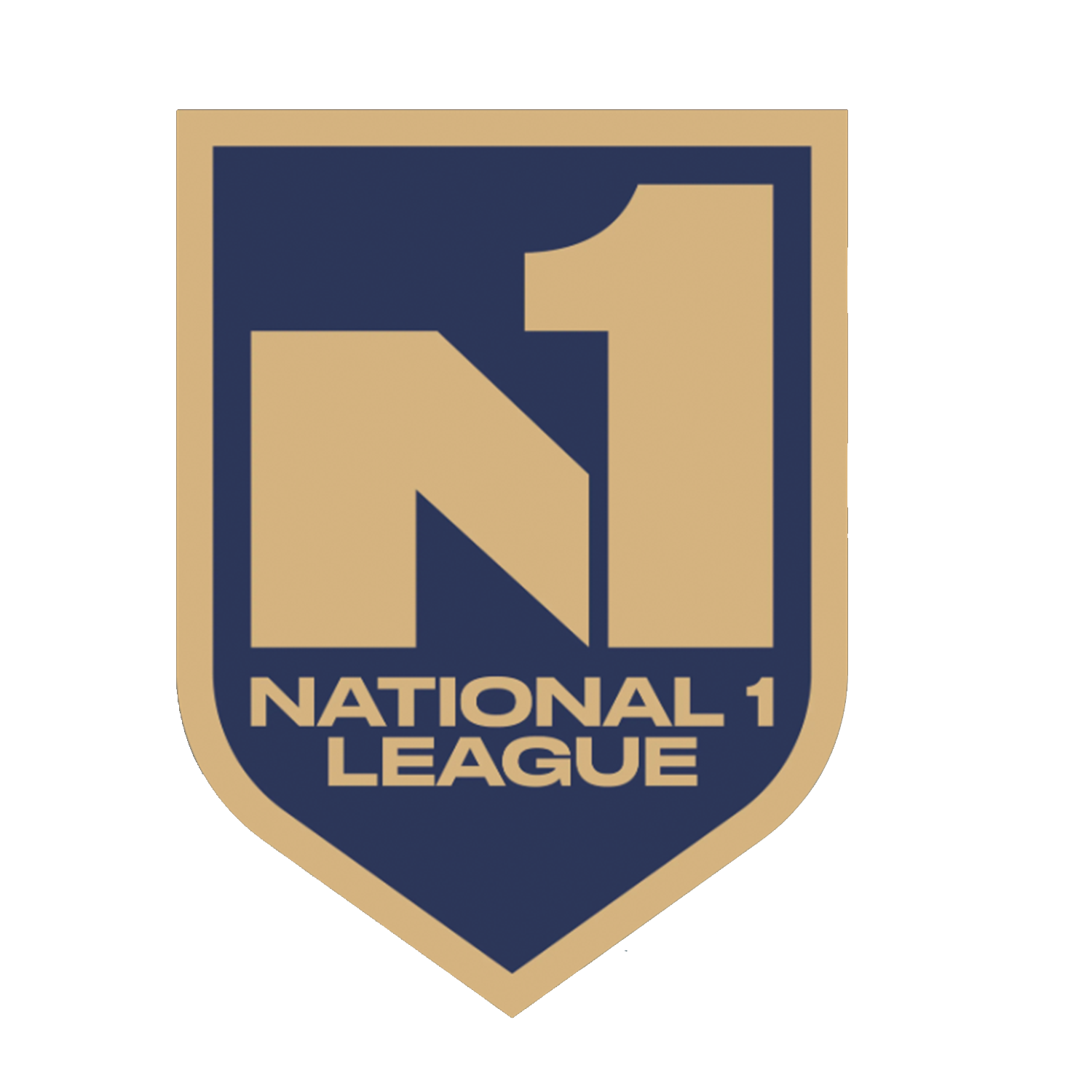 Logo for National 1 League: A navy blue shield with a gold border, featuring a large stylized gold "N1" above the text "NATIONAL 1 LEAGUE" in gold.