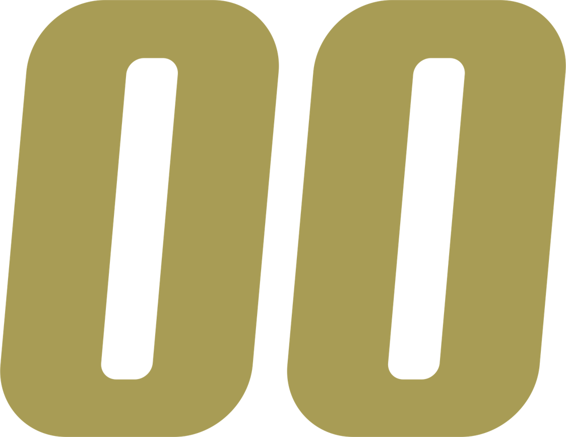Bold, gold-colored number 00 in an italicized font on a white background.