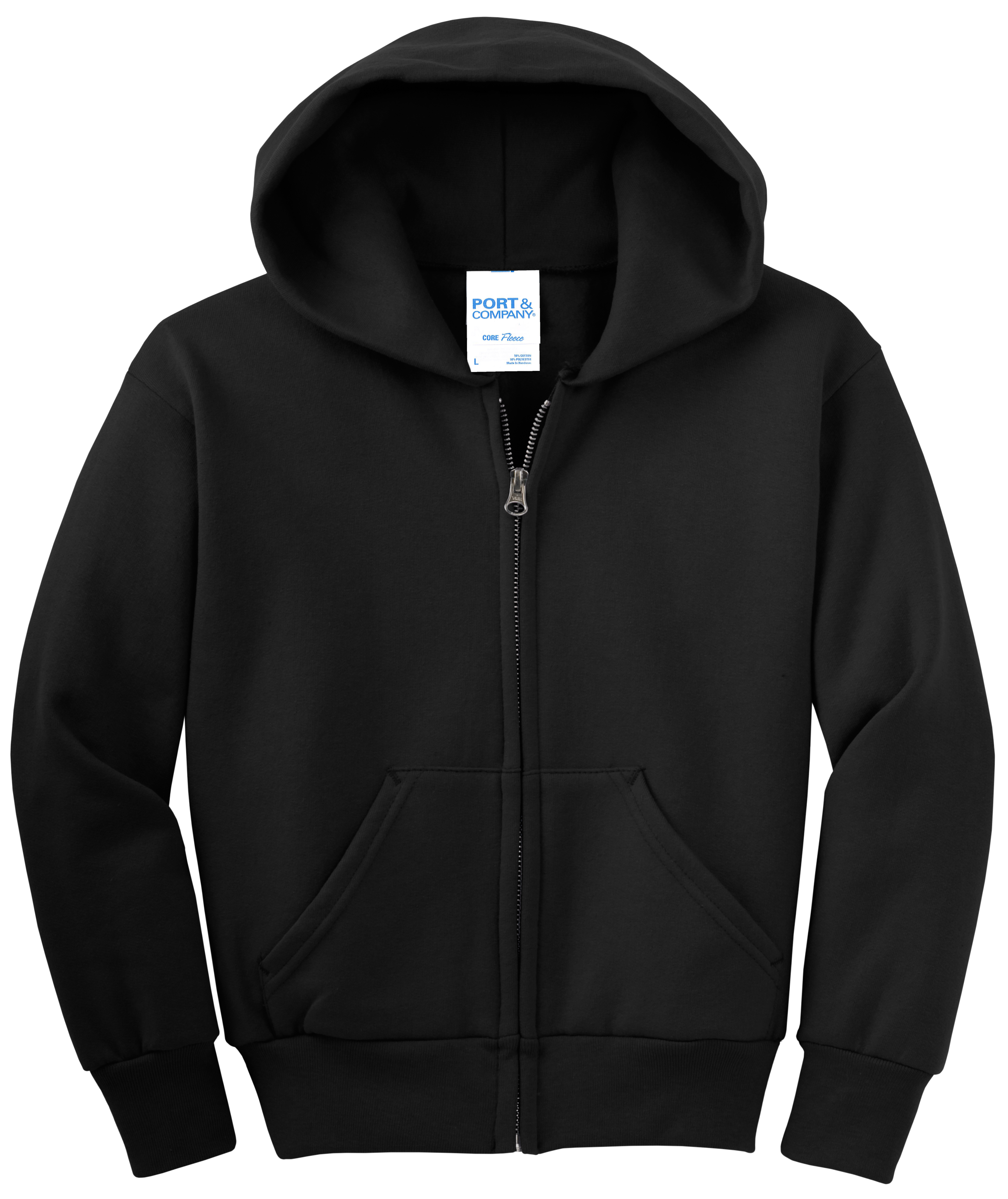 Port & Co Youth Core Fleece Full-Zip Hooded Sweatshirt - Jet Black