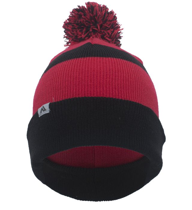 Pacific Headwear Knit Fold Over Pom Beanie- Black/Red/Black