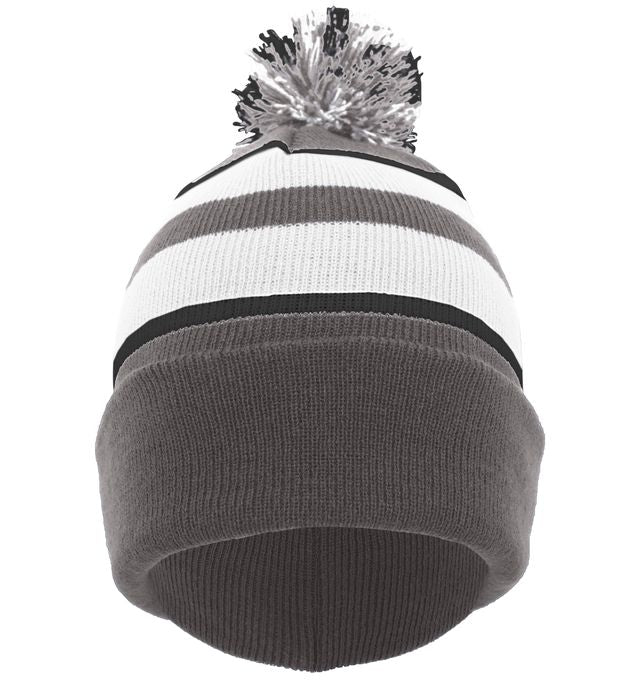 Pacific Headwear Knit Fold Over Pom Beanie- Graphite/White/Black