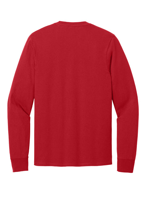 Back view of a solid red long-sleeve crew neck shirt with ribbed cuffs, shown against a white background.