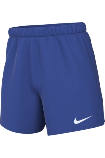 Royal blue Nike athletic shorts featuring an elastic waistband and a white Nike swoosh logo on the lower left leg.