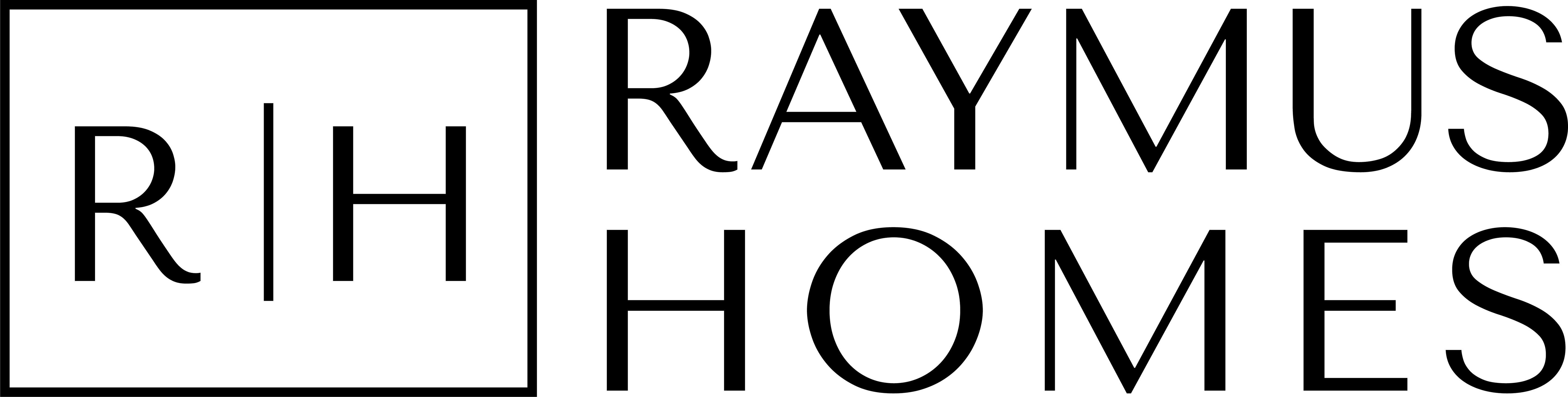 Raymus Homes logo: 'R | H' inside a square box next to the words 'RAYMUS HOMES' stacked in black capital letters.