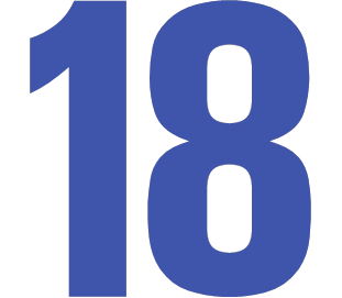 The number 18 in a bold blue font.