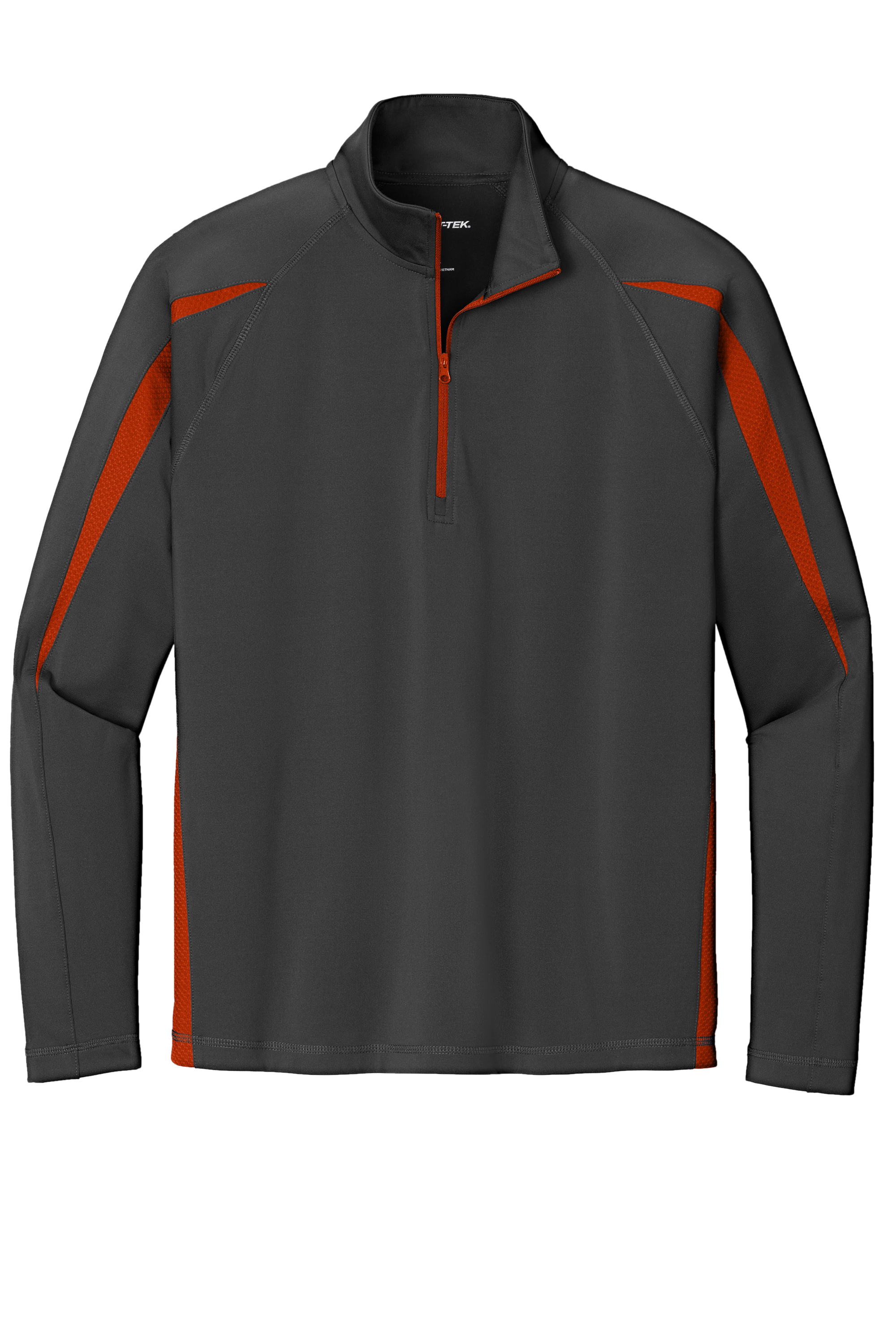 Sport-Tek Sport-Wick Stretch 1/4-Zip Colorblock Pullover-Charcoal/Orange