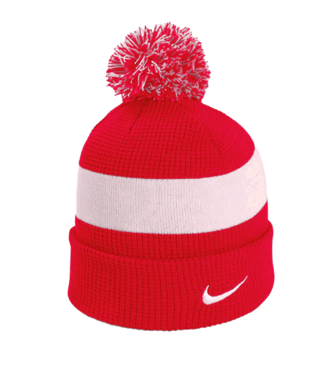 NIKE TEAM BEANIE POM- Red/White- Embroidered Crest