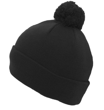Knit Fold Over Pom Pom - Black