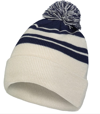 Knit Fold Over Pom-Pom Beanie - Oat/Navy