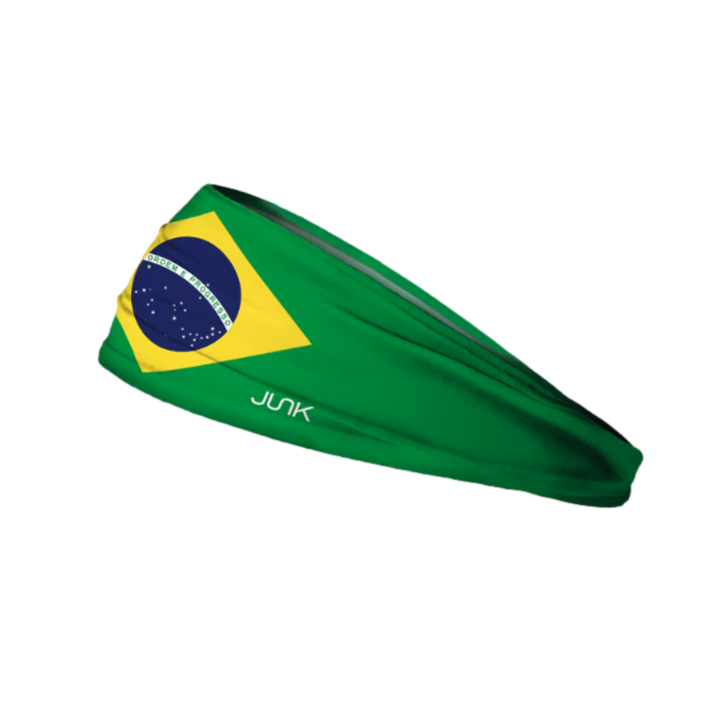A green athletic headband featuring the Brazilian flag and a small white 'JUNK' brand logo.