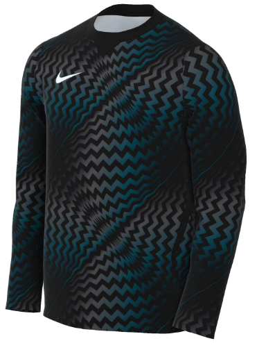 Black long-sleeved Nike jersey with a teal and grey zigzag pattern and a white swoosh logo on the chest.