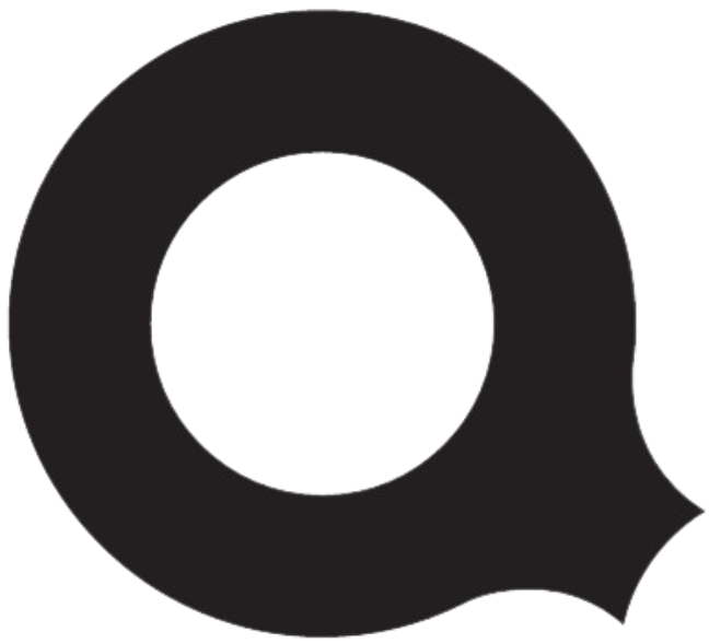A stylized black icon of the letter Q, consisting of a thick circular ring with a small pointed tail at the bottom right.