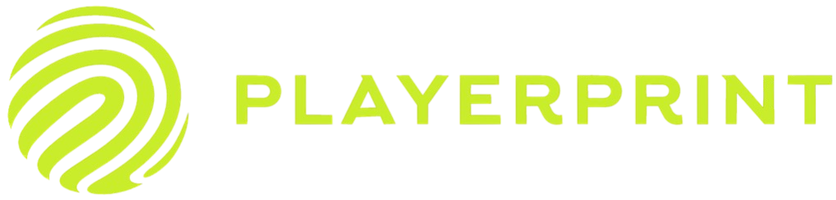 PLAYERPRINT logo featuring a lime green circular icon of a stylized fingerprint next to the brand name in a bold, uppercase sans-serif font.