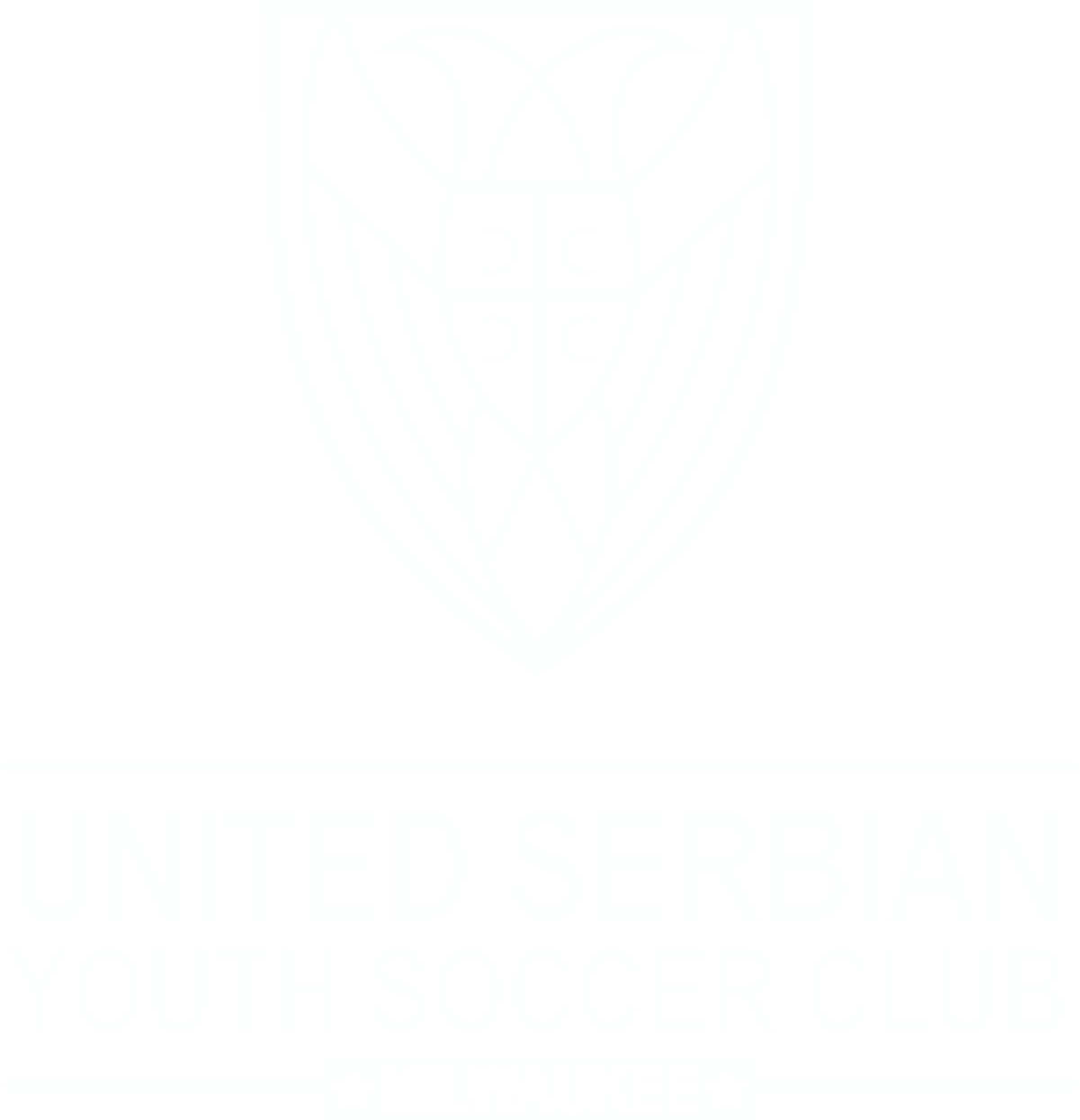 White logo for United Serbian Youth Soccer Club Milwaukee on a black background. A shield featuring a double-headed eagle is above the organization's name.