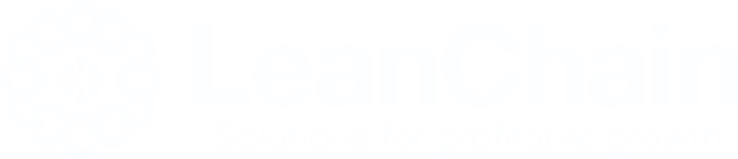 Logo for LeanChain, featuring an interlocking circular chain-link icon and the tagline "Solutions for profitable growth."