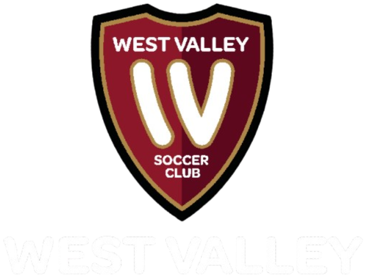 Logo for West Valley Soccer Club: a maroon shield with gold trim, featuring a large white stylized 'W' and the club's name in white text.