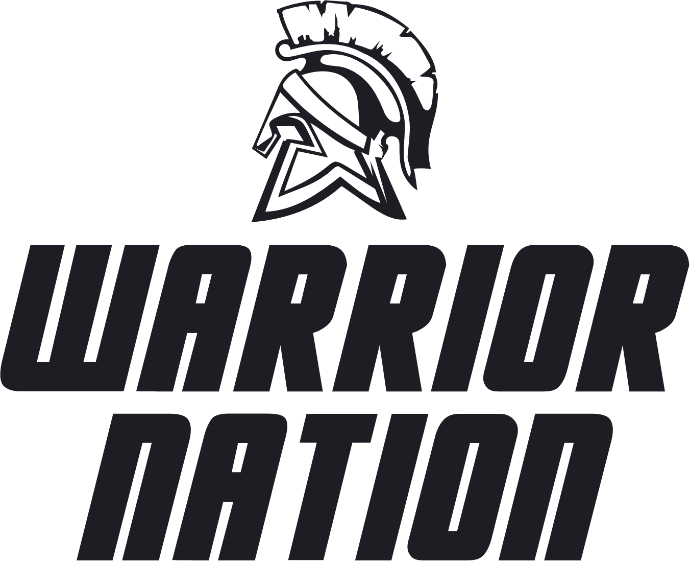 Black and white logo featuring a Spartan-style helmet above the words "WARRIOR NATION" in a bold, italicized font.
