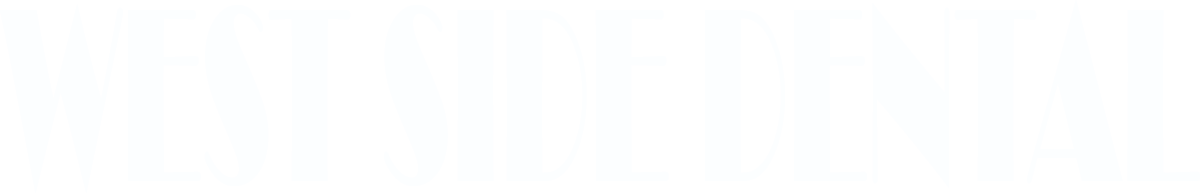 A white text logo reading "WEST SIDE DENTAL" in a tall, narrow font against a transparent background.