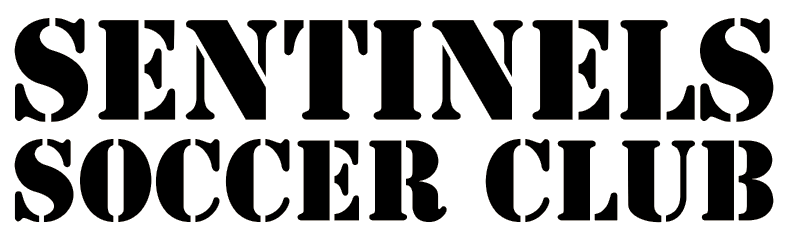 Stencil-style text on a black background reading "SENTINELS SOCCER CLUB".