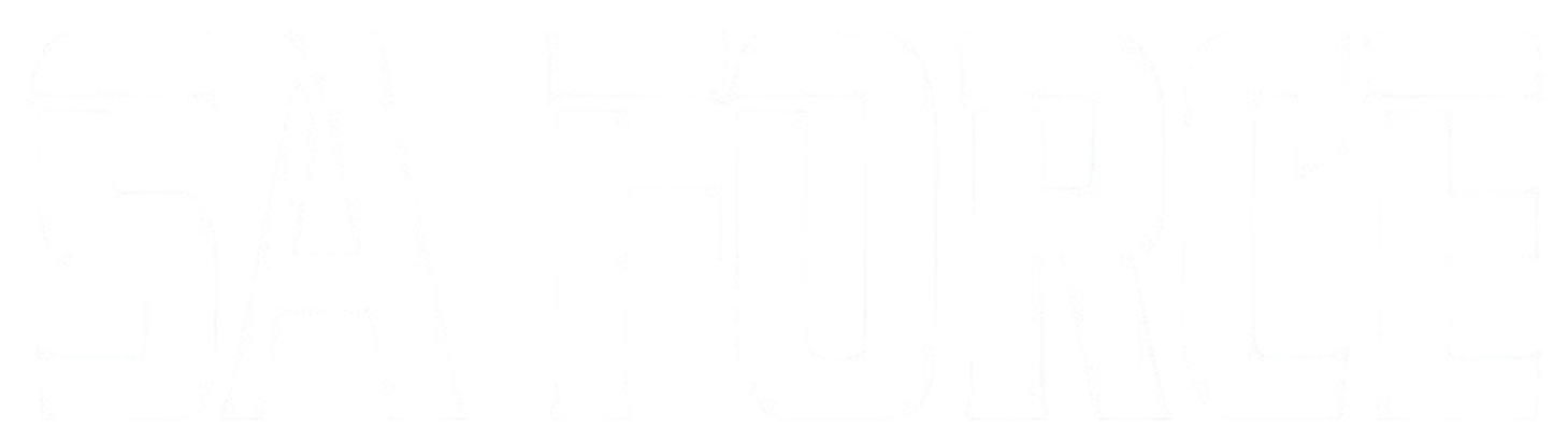 "SA FORCE" in white, bold, blocky stylized letters on a solid black background.