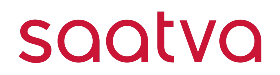 Logo for the brand 'saatva' written in a red, lowercase, sans-serif font.