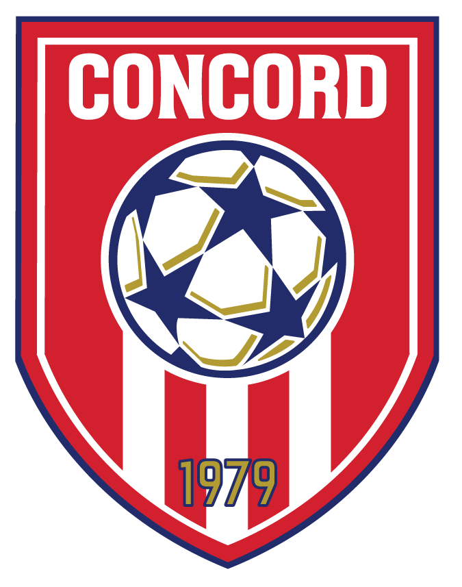 A CONCORD "Patch" PP - CORD1 featuring a red shield-shaped soccer crest with the word "CONCORD" at the top, a star-patterned soccer ball in the center, and red and white vertical stripes with the year "1979" at the bottom.