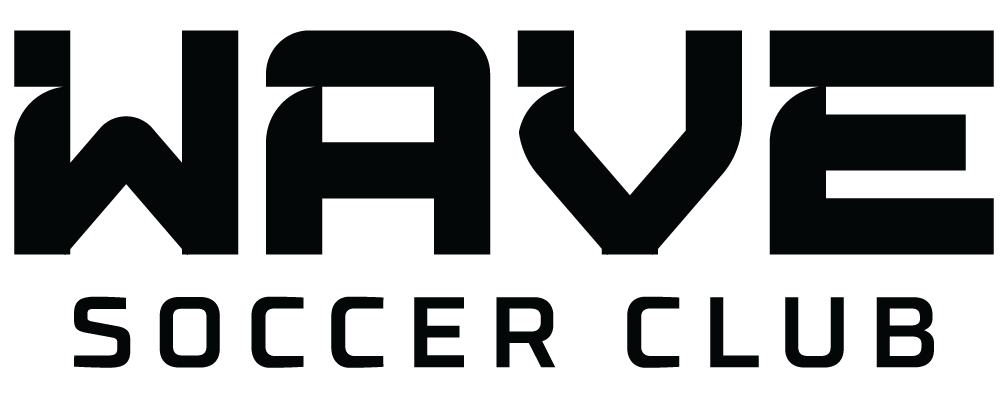 Logo for Wave Soccer Club. The word "WAVE" is in a large, stylized font above the words "SOCCER CLUB" in a smaller sans-serif font.
