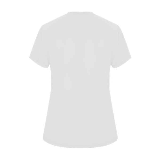 Back view of a plain white, short-sleeved t-shirt with a slightly fitted cut on a white background.