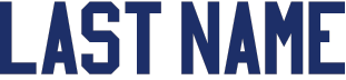 The text "LAST NAME" in a dark blue, blocky varsity-style font with a thin gray outline on a black background.