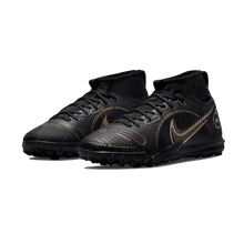 (NIKE-DJ2864-007) Nike Mercurial Superfly 8 Academy Youth Turf Shoes [BLACK/METALLIC GOLD-METALLIC SILVER]